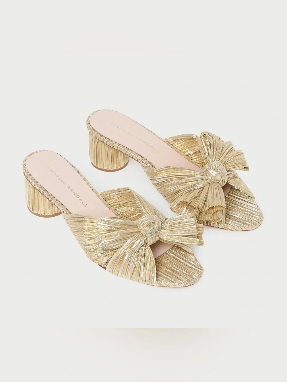 Loeffler Randall Emilia Gold Pleated Bow Heel Sz 8.5